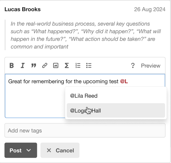 image showing @mentions displaying suggestions